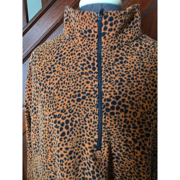 Lands End Womens Soft 2X Leopard Print Fleece Pullover Quarter-Zip Top - Picture 3 of 7